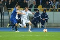 Oleh Gusev runs with ball from Seamus Coleman, UEFA Europa League Round of 16 second leg match between Dynamo and Everton