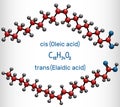 Oleic acid cis and elaidic acid trans , omega-9 fatty acids are geometric isomers. Molecule model Royalty Free Stock Photo