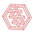 Impossible optical illusion shape. Logo. Geometry. Optical art object. Impossible figures. Line art. Escher paradox.