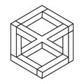 Impossible cube. Line design. Impossible shapes. Optical illusion objects. Optical art. Vector illustration. Royalty Free Stock Photo