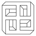 Impossible cube. Line art. Impossible shape. Optical illusion object. Op art. Vector illustration. Royalty Free Stock Photo