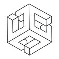 Impossible cube. Line design. Impossible shape. Optical illusion object. Op art figure. Royalty Free Stock Photo