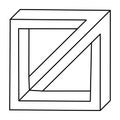 Impossible cube. Line design shape. Impossible object. Optical illusion figure. Op art. Vector simple illustration. Royalty Free Stock Photo