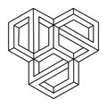 Geometric optical illusion shape. Geometrical symbol, impossible creative art. Geometry vector illustration.