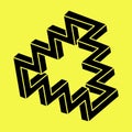 Optical illusion objects. Geometry. Impossible shapes. Line design. Isolated on a yellow background. Vector illustration. Royalty Free Stock Photo