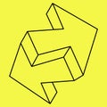 Impossible object. Arrows Isolated on a yellow background. Vector outline illustration. Op art. Royalty Free Stock Photo