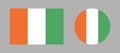 Flag of Republic of Ivory Coast. Simple circle, rectangle button, badge, icon flag. Set of Ivory Coast national flag. Royalty Free Stock Photo