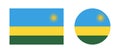 National Rwanda flag rectangular, round flat button, badge, icon collection. Set of Flags of Rwanda in rectangle, circle shape. Royalty Free Stock Photo