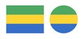 Gabon flag rectangle, circle badges. Flag rounded, rectangular buttons set. National flag of Gabon round icon. Royalty Free Stock Photo