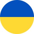 Round Ukrainian flag. Flag of Ukraine circle. National Ukrainian symbol. Ukrainian sticker, symbol, icon, button.