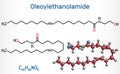 Oleoylethanolamide, oleoyl ethanolamide, OEA molecule. It is ethanolamide of oleic acid, monounsaturated analogue of Royalty Free Stock Photo