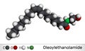 Oleoylethanolamide, oleoyl ethanolamide, OEA molecule. It is ethanolamide of oleic acid, monounsaturated analogue of Royalty Free Stock Photo