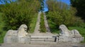 Olesko Castle park lion statue Royalty Free Stock Photo