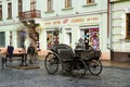 Olga Kobylyanska avenue with iron carriage,pedestrian street,Chernivtsi,Ukraine Royalty Free Stock Photo