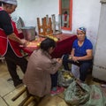 Women peeling potatoes at a local restaurant. In Bayan-Olgiy province is populated to 88,7% by Kazakhs.