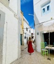 A typical street on Olhao, a city on Algarve region, Portugal. Royalty Free Stock Photo