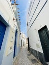 A typical street on Olhao, a city on Algarve region, Portugal. Royalty Free Stock Photo