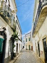 A typical street on Olhao, a city on Algarve region, Portugal. Royalty Free Stock Photo