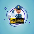 Olice chacter design with CCTV or Surveillance camera. safty zone sign - vector illustration