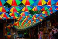 Olinda, Brazil: Market covered with typical colorful umbrellas from Pernambuco with souvenir shops in the historic center of