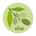 Olive branch in round shape isolated on white background. Vector Royalty Free Stock Photo