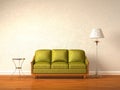 Olive coach with table and stand lamp Royalty Free Stock Photo