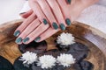 Green Olive Gel Nails: Serene Beauty Above Water