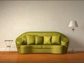 Olive couch with table and standard lamp Royalty Free Stock Photo