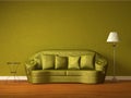 Olive couch with table and standard lamp Royalty Free Stock Photo