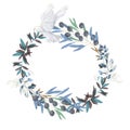 Olive and dove floral illustration - olive branch frame / wreath for wedding stationary, greetings, wallpapers, fashion