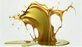 Olive engine oil splash cosmetic serum liquid isolated white background 3d illustration Clipping path yellow abstract dripped gold