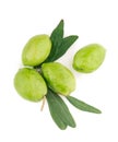 Olive fruit and olive leaves on a white background Royalty Free Stock Photo