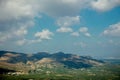 Olive gardens and mountains in central province of Heraclio Royalty Free Stock Photo