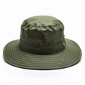 Olive Green Boonie Hat with Wide Brim on White Background in Studio Lighting Royalty Free Stock Photo