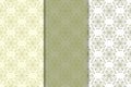 Olive green floral designs. Set of seamless patterns