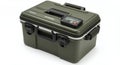 Olive Green Heavy Duty Case with Digital Display Unit on White Background for Electronics and Sensitive Equipment Royalty Free Stock Photo