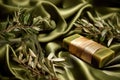 Olive Branch Soap on Silk Royalty Free Stock Photo