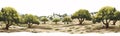 olive grove vector simple 3d smooth cut and paste isolated illustration