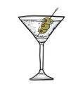 Olive Martini Cocktail with Olive hand drawn cut illustration Royalty Free Stock Photo