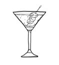 Olive Martini Cocktail with Olive hand drawn line art cute illus Royalty Free Stock Photo