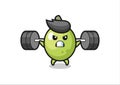 Olive mascot cartoon with a barbell