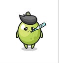 Olive mascot character with fever condition