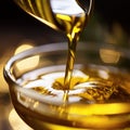 Olive oil being poured into a bowl, AI