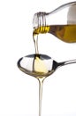 Olive oil being poured onto a spoon Royalty Free Stock Photo