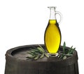 Olive oil bottle on white background