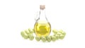 Olive oil bottle filling while olives are pressed. 3D Rendering