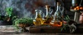 Olive Oil Bottles with Herbs - AI Generated Royalty Free Stock Photo