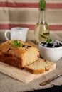 Olive oil cake with yoghurt and black currants Royalty Free Stock Photo