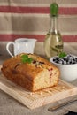 Olive oil cake with yoghurt and black currants Royalty Free Stock Photo