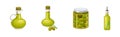 Olive Oil in Corked Glass Jar and Canned Fruit Vector Set